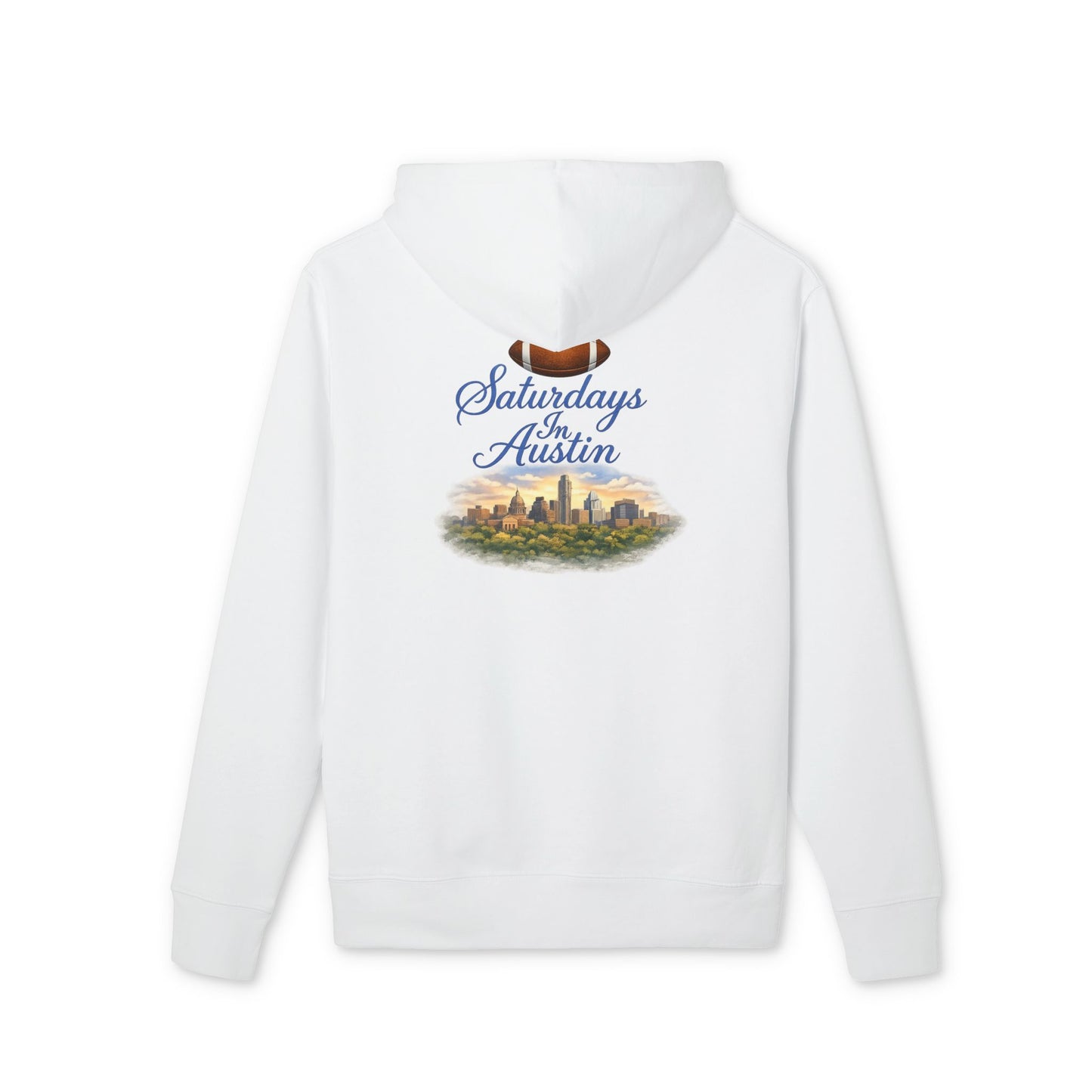 Saturdays in Austin Hoodie — Austin Skyline & Coffee Graphic