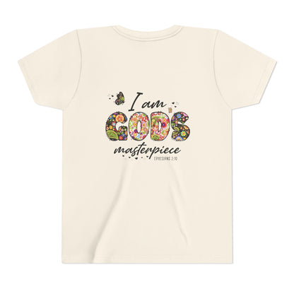 I Am God’s Masterpiece Youth Tee — Floral Christian Inspirational Shirt