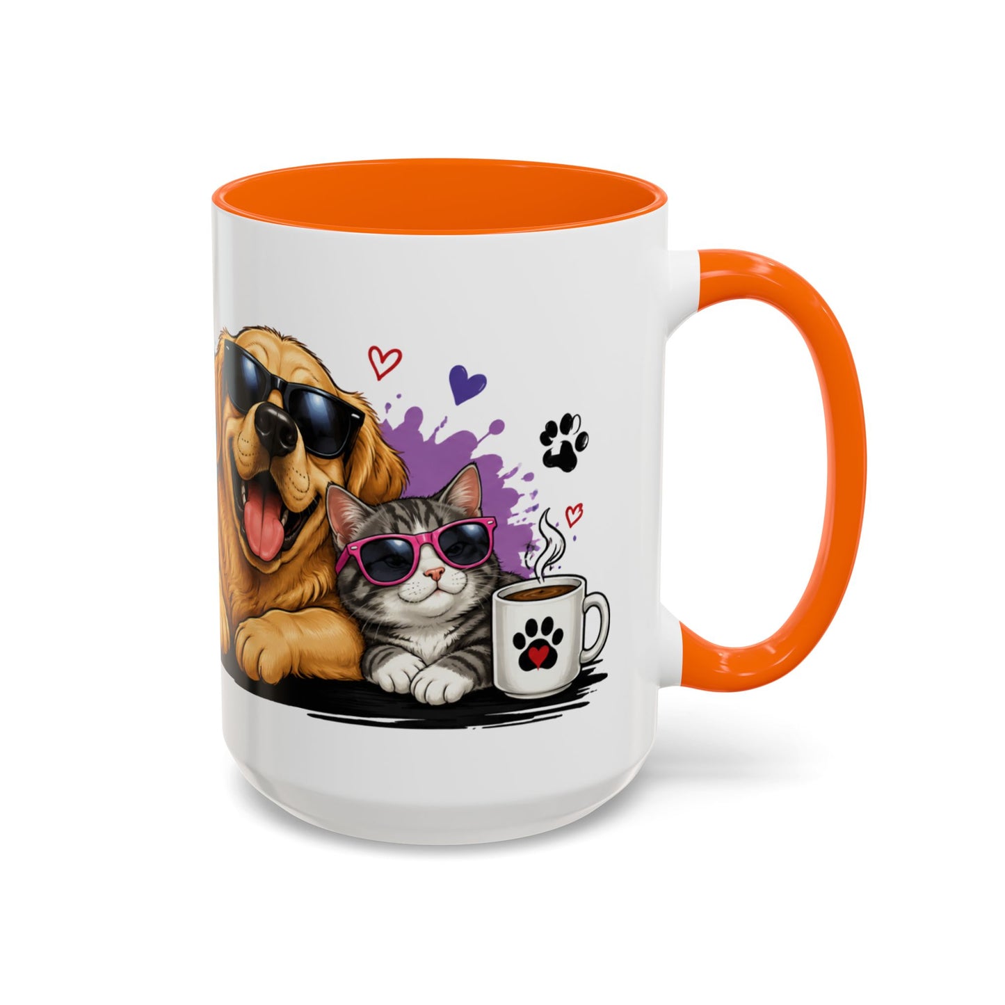 Dog and Cat Coffee Mug – "Life is Better with a Cat" Accent Ceramic Mug