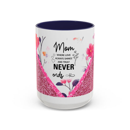 Mom Forever Coffee Mug — "Where Love Always Shines and Truly Never Ends" Floral Accent