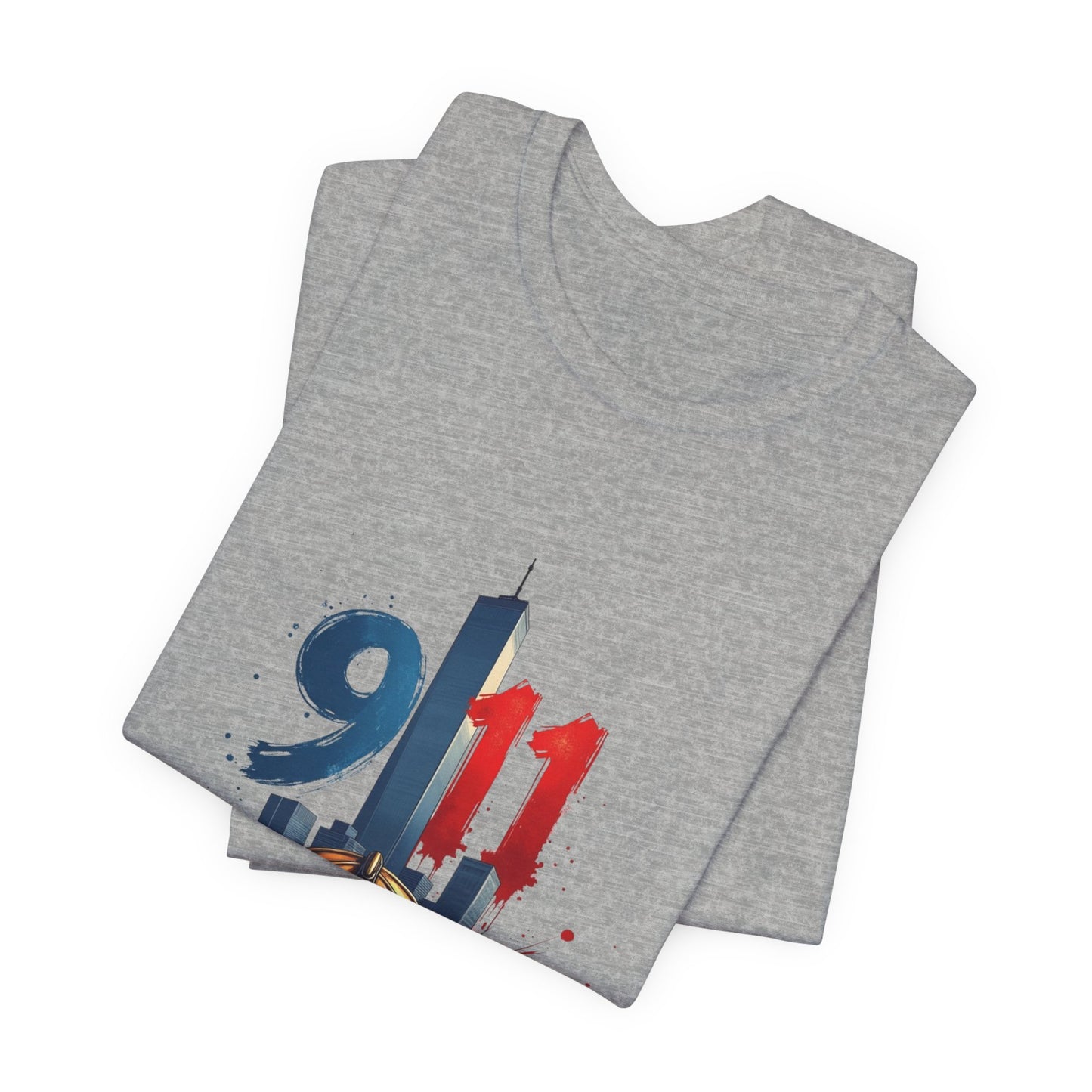 9/11 Firefighter Memorial Tee — Tribute T-Shirt with Helmet & Twin Towers Design