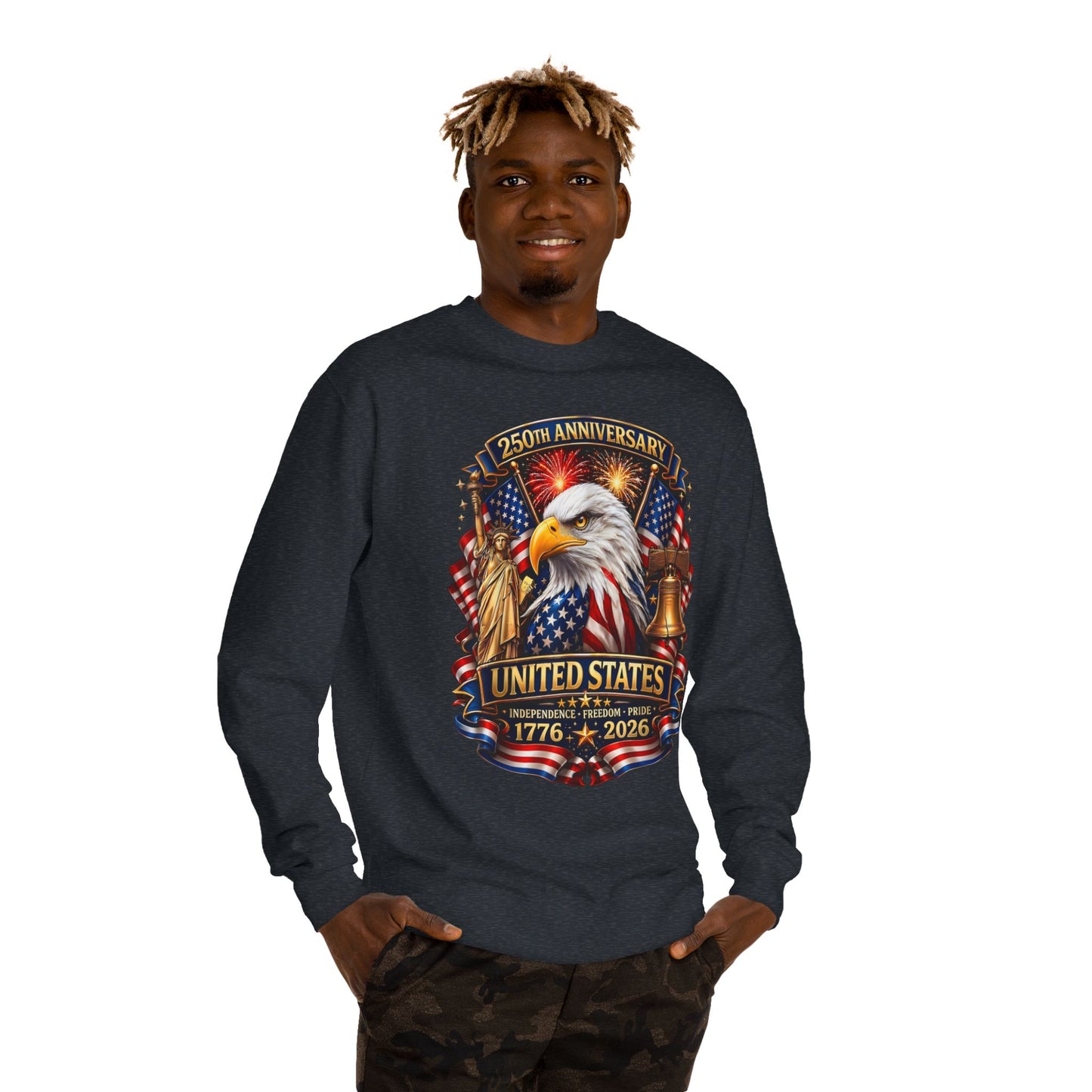 250th Anniversary United States Crewneck Sweatshirt — Eagle & American Flag 1776–2026