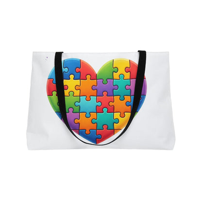 Puzzle Heart Weekender Tote — Colorful Autism Puzzle Piece Heart Travel Bag