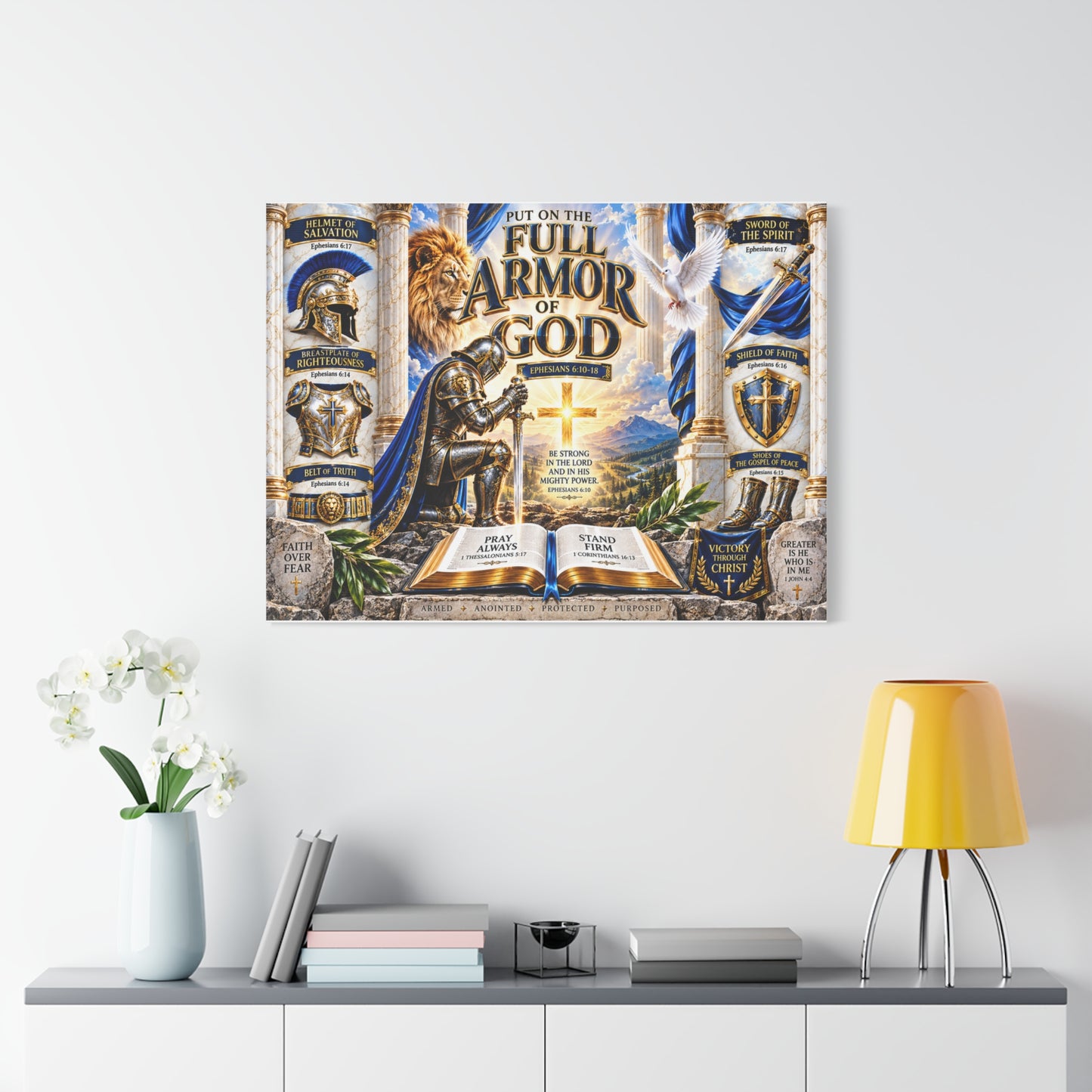 Full Armor of God Canvas Wall Art — Christian Faith Inspirational Scripture Print