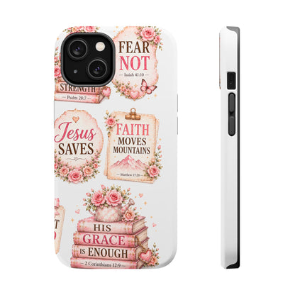 Christian Phone Case - "Fear Not, Faith Moves Mountains, Jesus Saves" Floral Magnetic Impact-Resistant Case