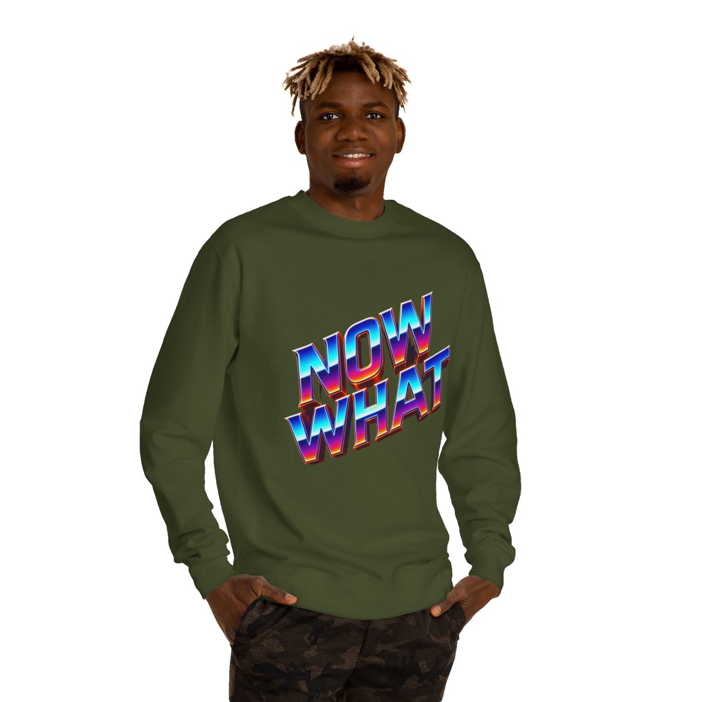 Now What Retro Sweatshirt — Bold 80s Gradient Graphic Crewneck