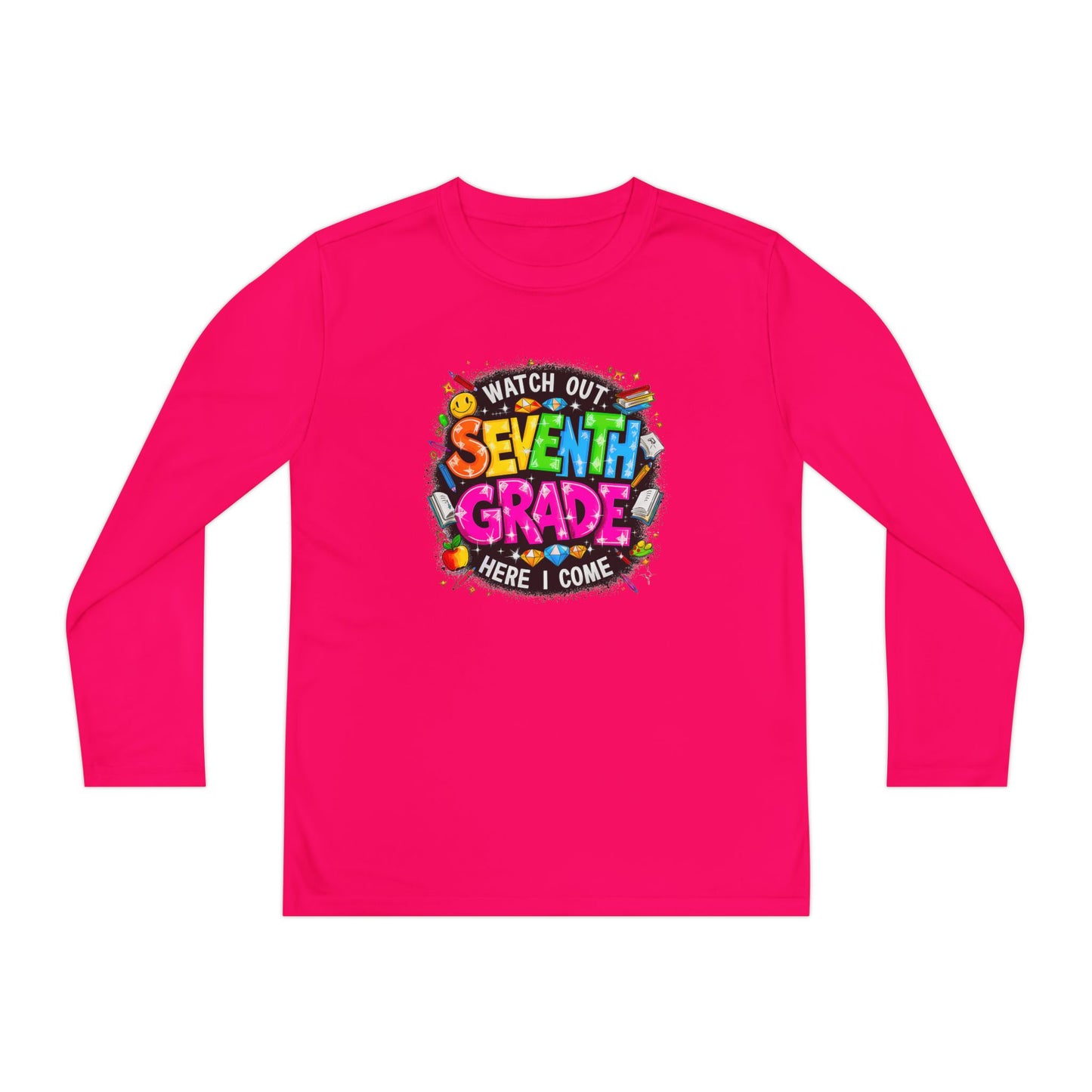 Seventh Grade Kids Long Sleeve Tee — "Watch Out… Here I Come" Back-to-School Shirt