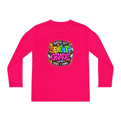Seventh Grade Kids Long Sleeve Tee — "Watch Out… Here I Come" Back-to-School Shirt