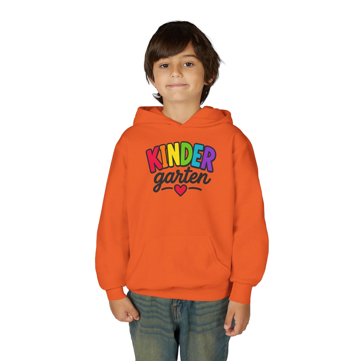 Kindergarten Kids Hoodie — Colorful Heart Graphic Back-to-School Sweatshirt