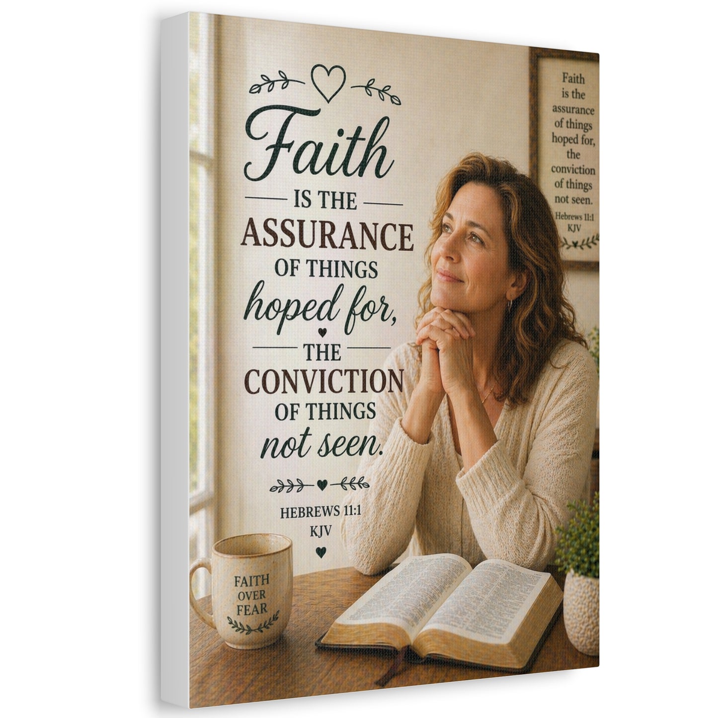 Faith Canvas Wall Art — Hebrews 11:1 Inspirational Scripture Stretched Canvas