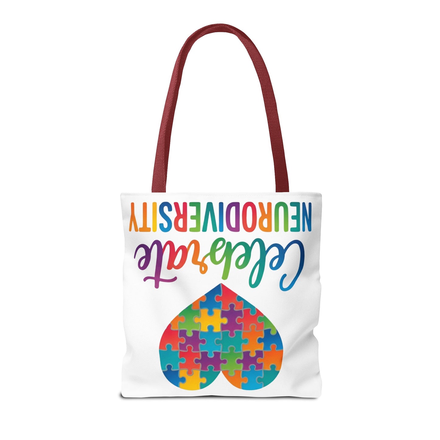 Celebrate Neurodiversity Tote Bag – Rainbow Puzzle Heart Awareness Tote