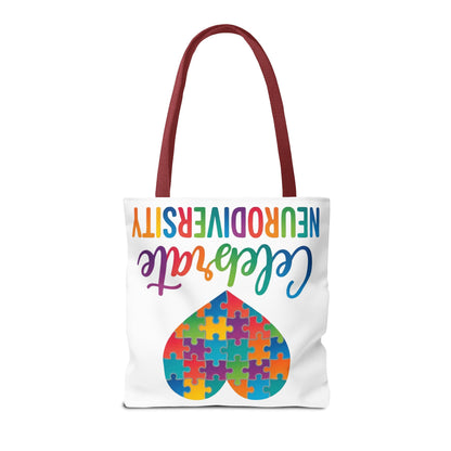Celebrate Neurodiversity Tote Bag – Rainbow Puzzle Heart Awareness Tote