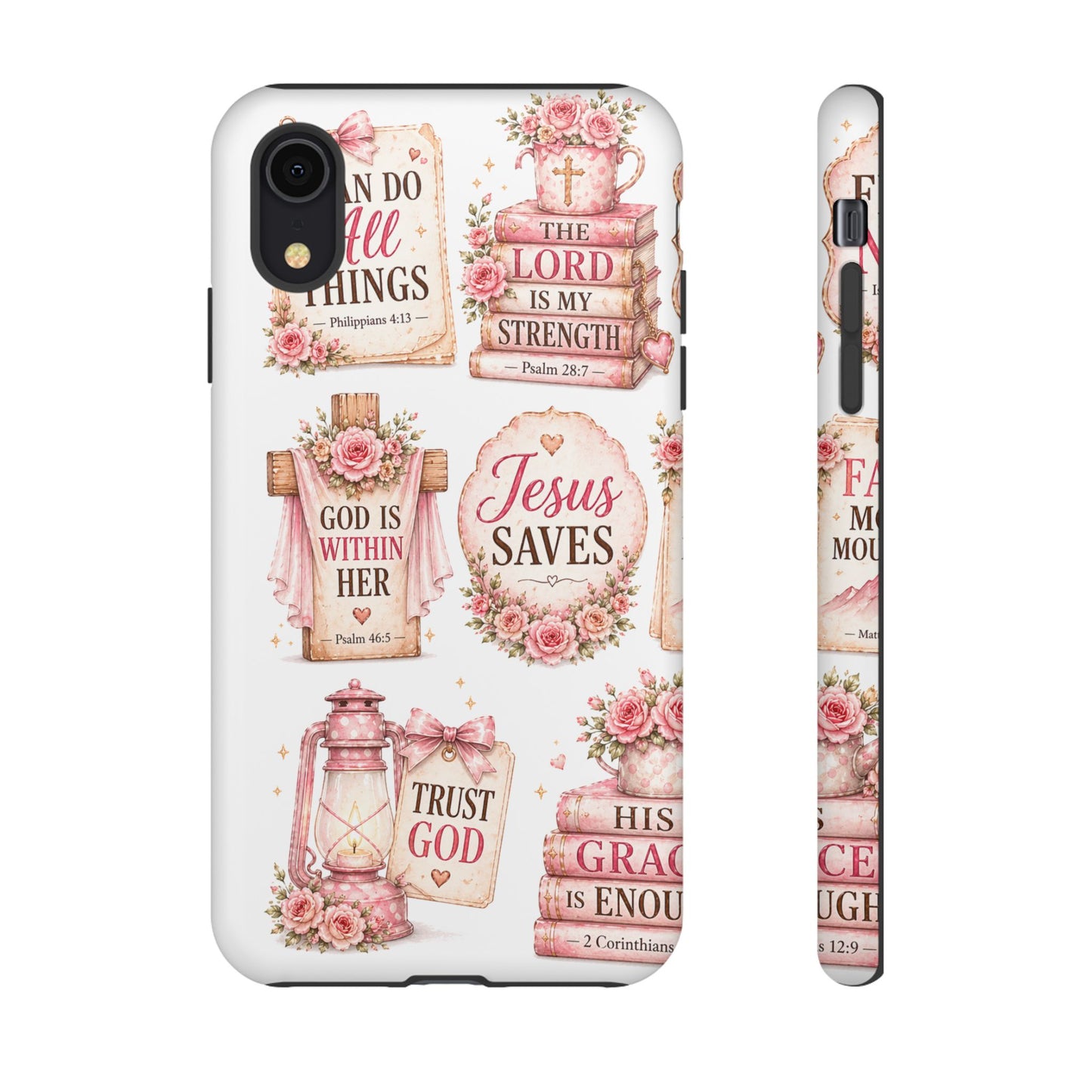Christian Phone Case — Jesus Saves Floral Tough Case with 'God Is Within Her' & 'Trust God' Design