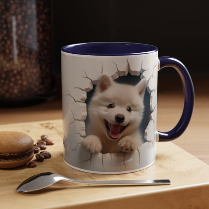 Cute Puppy Breaking Wall Accent Coffee Mug – Funny Smiling Dog Gift (11/15oz)