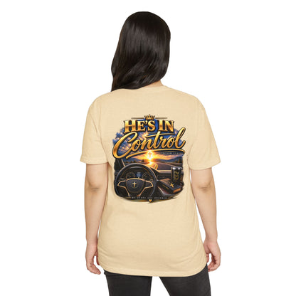 He's In Control T-Shirt — Christian Faith Car Steering Design
