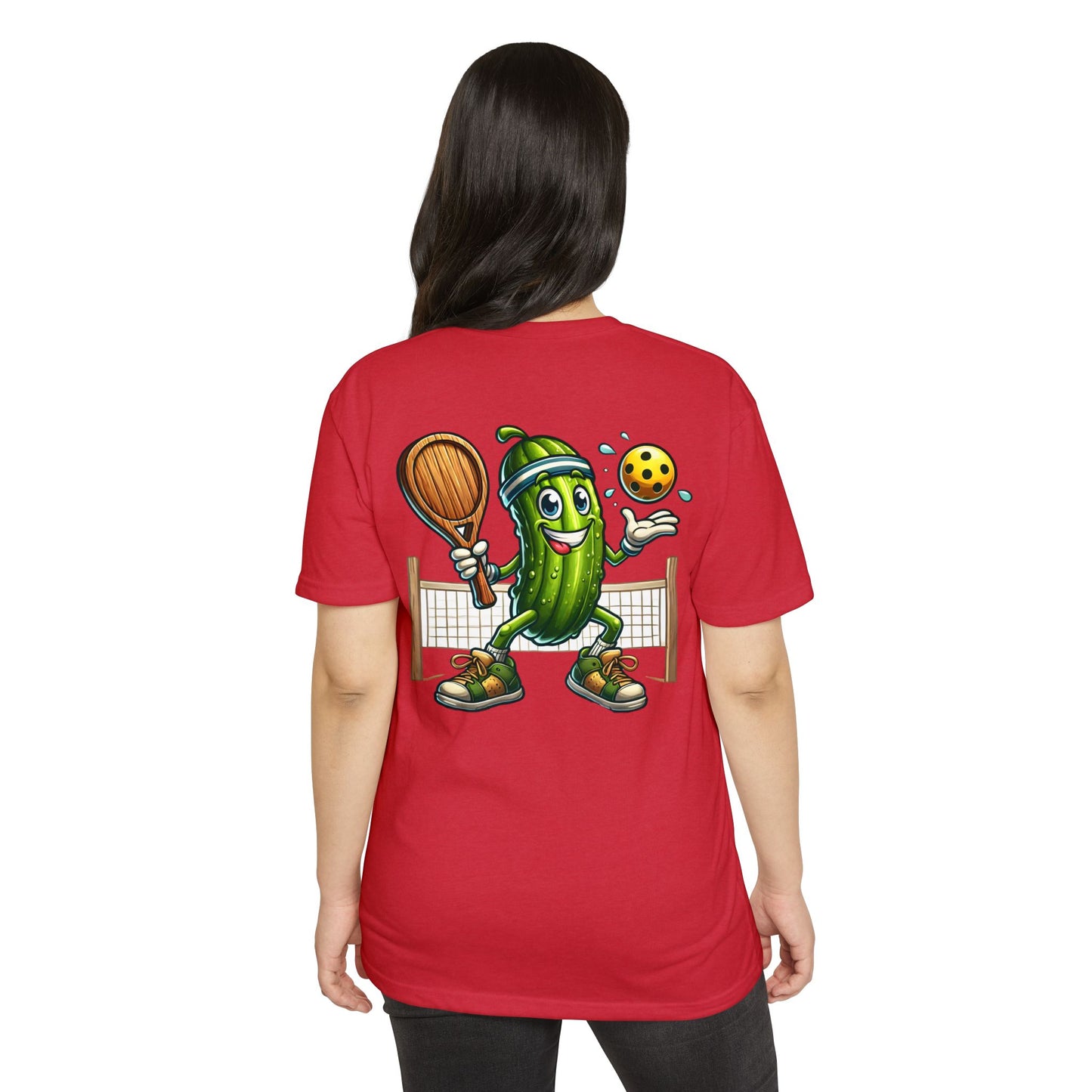 Pickleball Pickle T-Shirt — Cute Cartoon Pickle Playing Pickleball Tee