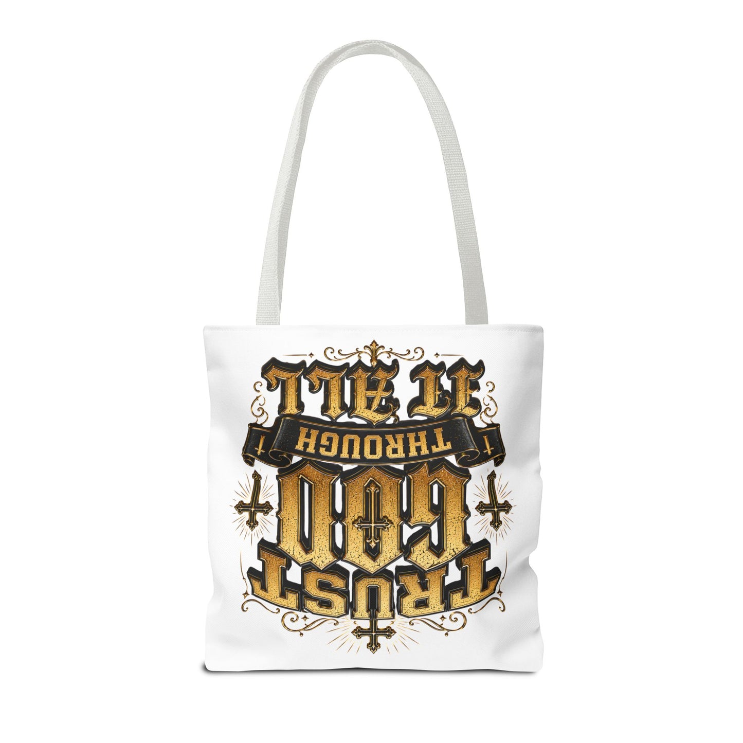 Religious Tote Bag — “Trust God Through It All” Inspirational Scripture Tote