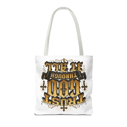 Religious Tote Bag — “Trust God Through It All” Inspirational Scripture Tote