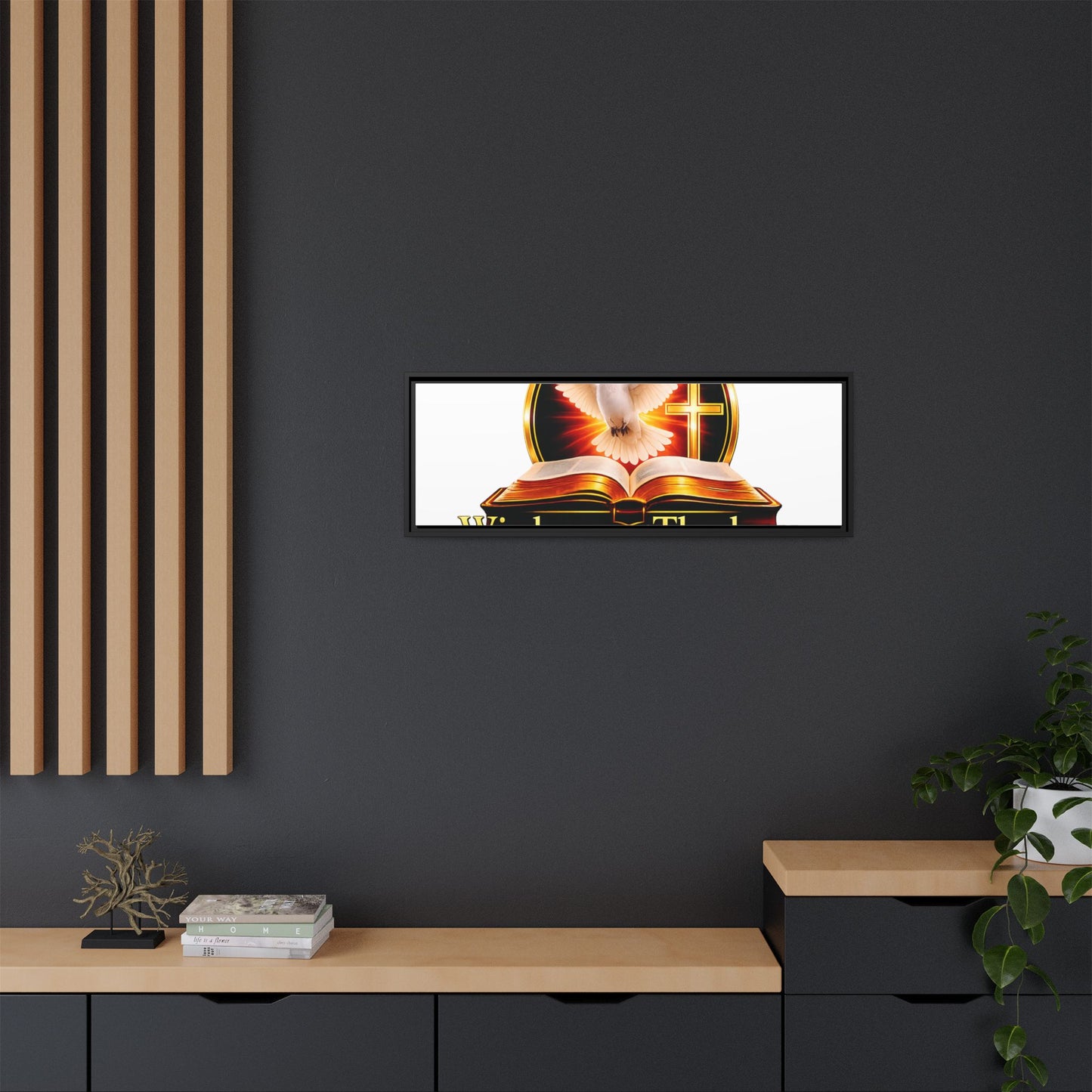 Framed Canvas Print — "Wisdom and Theology" Dove & Bible Wall Art