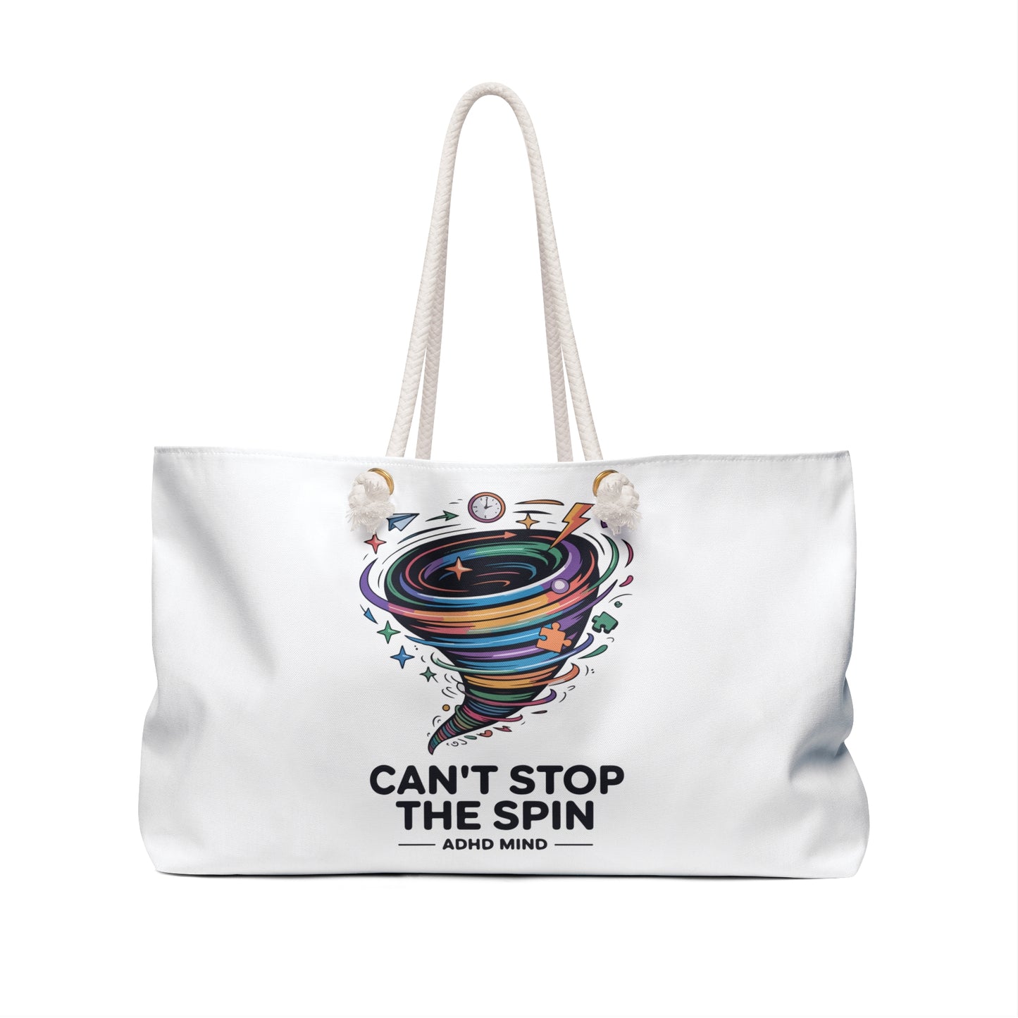 Weekender Bag — "Can't Stop the Spin" ADHD Mind Colorful Tornado Travel Tote