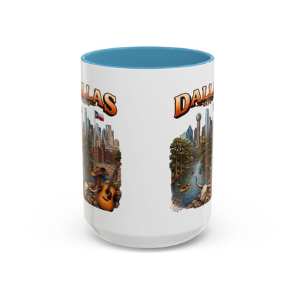 Dallas Skyline Accent Coffee Mug — Texas Souvenir Mug with Guitar & Cityscape
