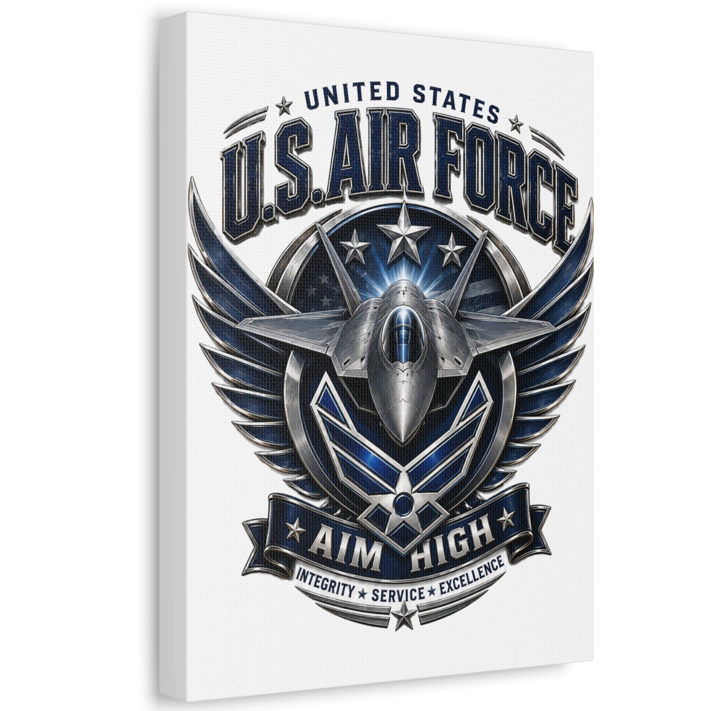 U.S. Air Force 'Aim High' Canvas – Military Jet Emblem Wall Art