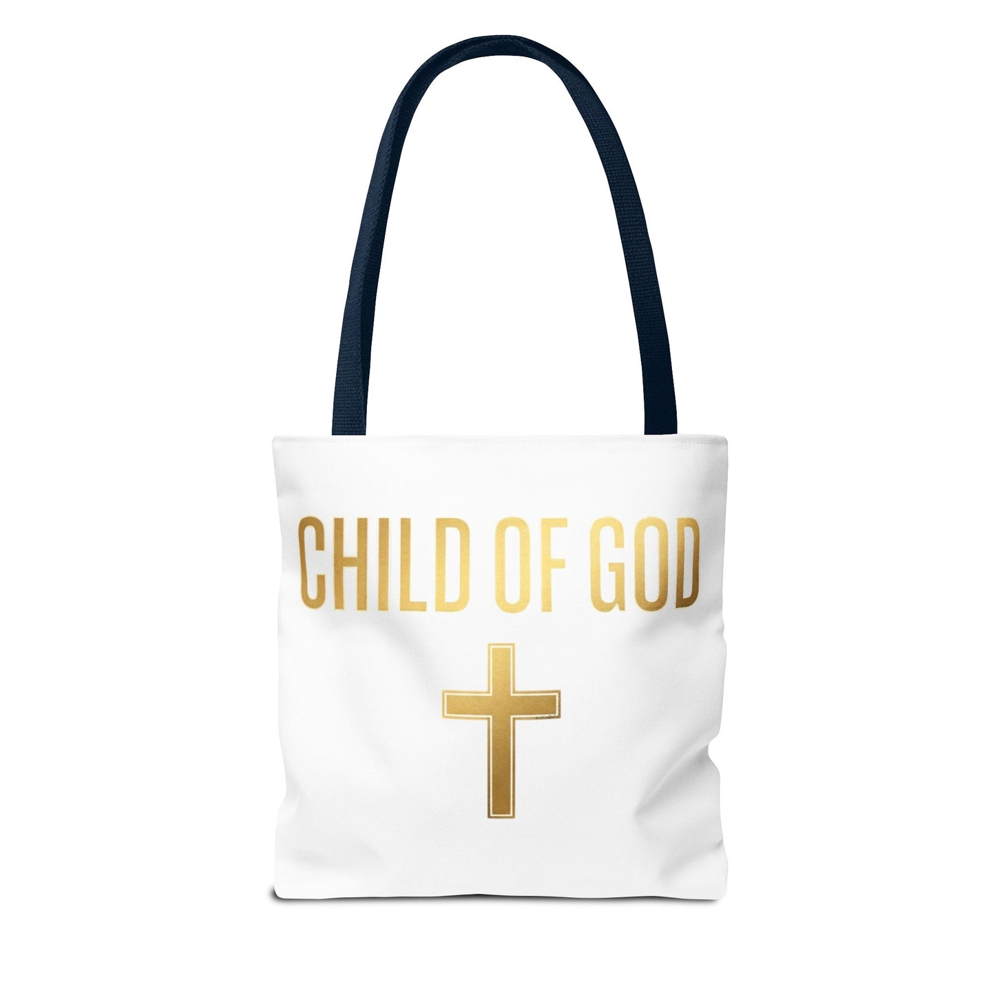 Child of God Tote Bag — Gold Cross Religious Canvas Tote