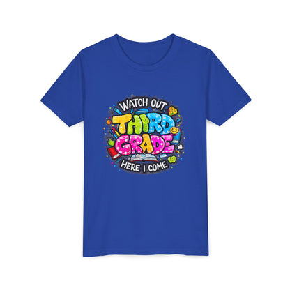 Third Grade Kids T‑Shirt — "Watch Out Third Grade Here I Come" Back-to-School Tee