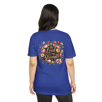 Christian T-Shirt — "The Lord Is My Strength" Floral Faith Tee