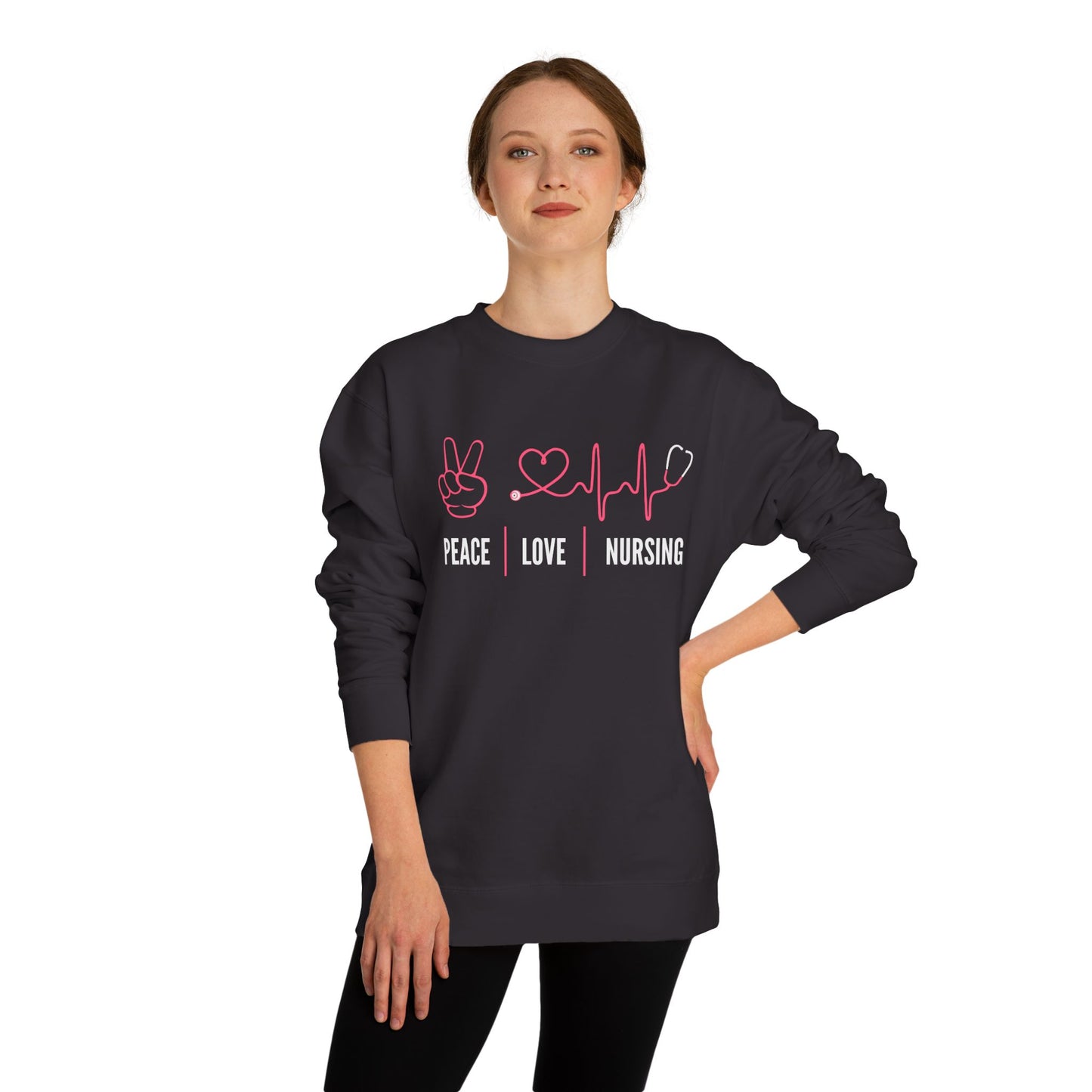 Peace Love Nursing Sweatshirt — Nurse Gifts, Heartbeat & Peace Sign Crewneck
