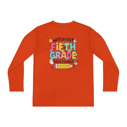 Youth Long Sleeve Tee - "Watch Out Fifth Grade Here I Come" Back-to-School Shirt