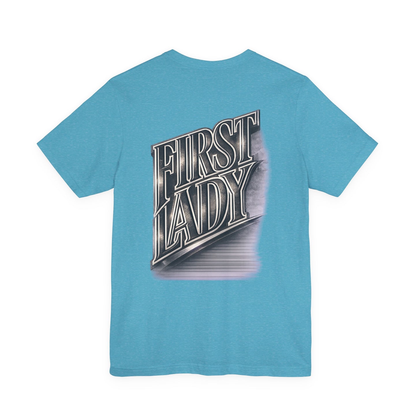 First Lady Graphic Tee — Retro Metallic Script Short Sleeve Shirt
