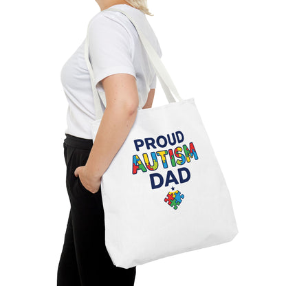 Proud Autism Dad Tote Bag — Colorful Puzzle-Heart Support Gift
