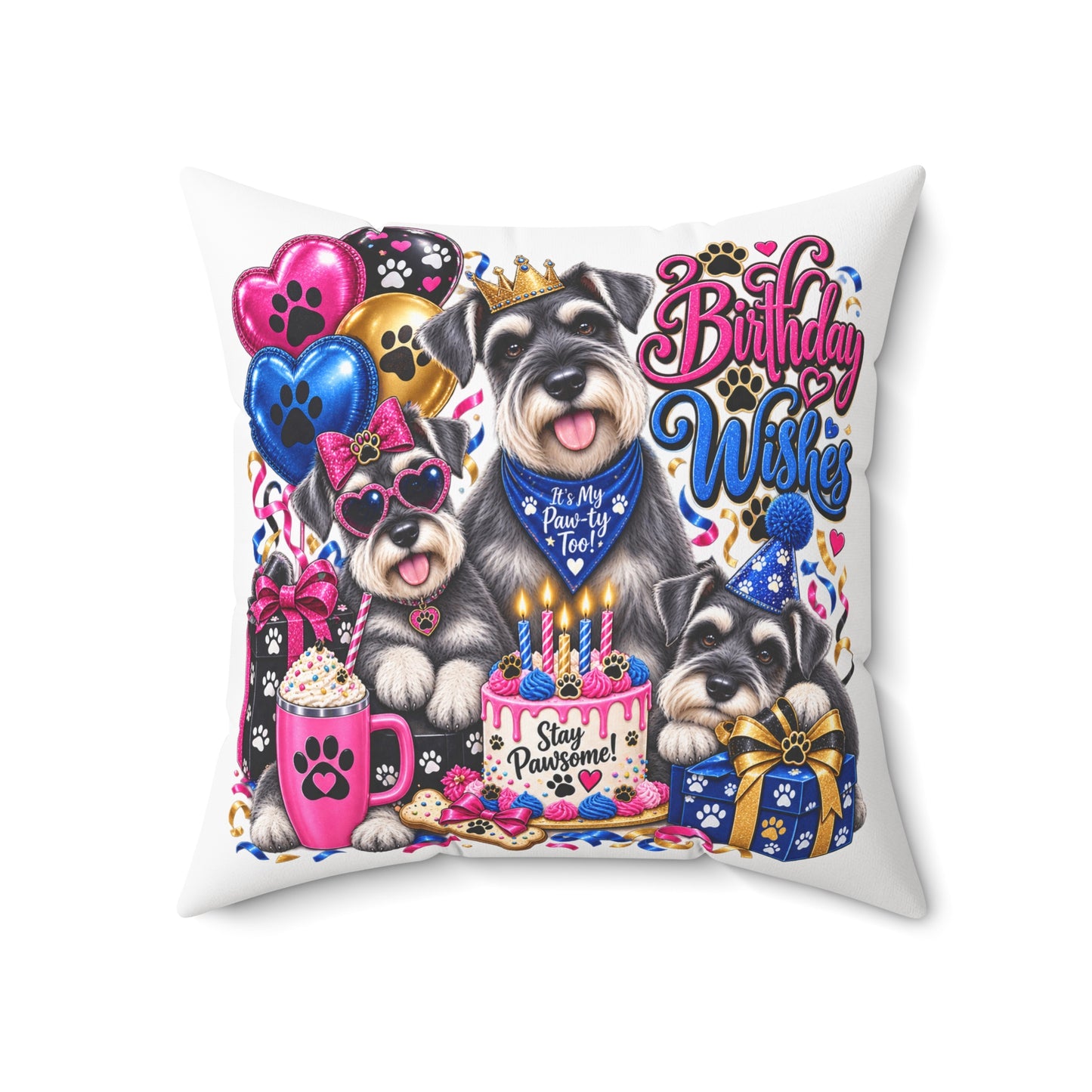 Birthday Wishes Schnauzer Pillow – Cute Dog Birthday Throw Pillow