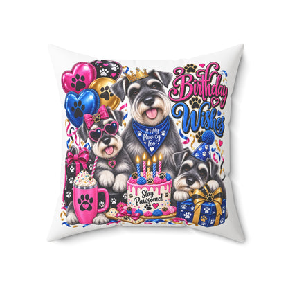 Birthday Wishes Schnauzer Pillow – Cute Dog Birthday Throw Pillow