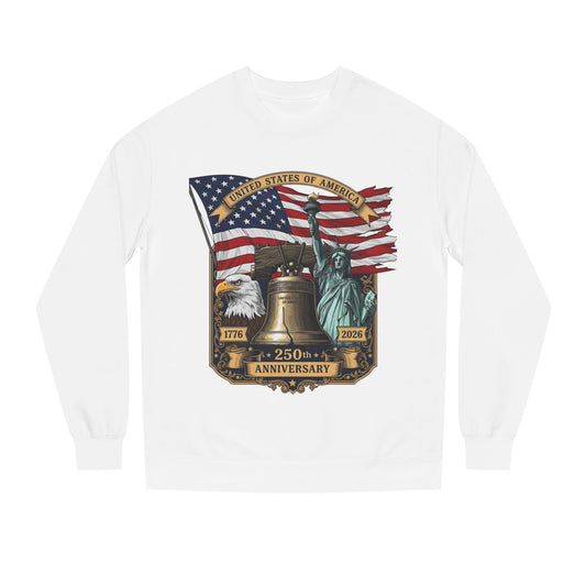 Liberty 250th Anniversary Sweatshirt — USA Flag, Statue of Liberty & Liberty Bell Design