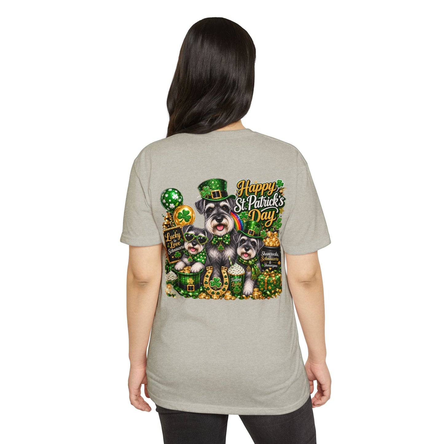 St. Patrick's Day Schnauzer T-Shirt — "Happy St. Patrick's Day" Lucky Dogs Tee