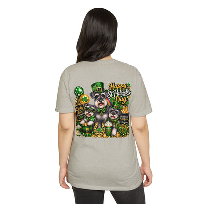 St. Patrick's Day Schnauzer T-Shirt — "Happy St. Patrick's Day" Lucky Dogs Tee