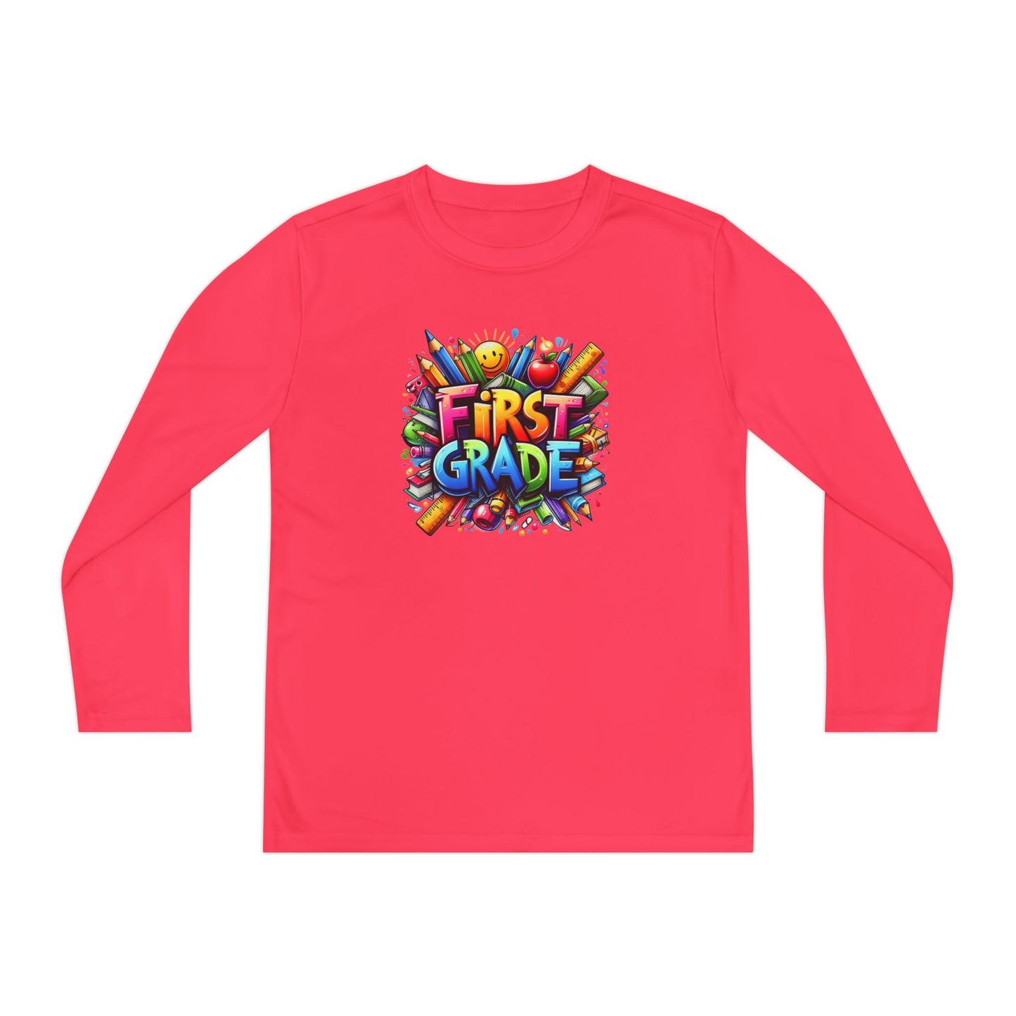 First Grade Youth Long Sleeve Tee — Colorful Back-to-School Shirt