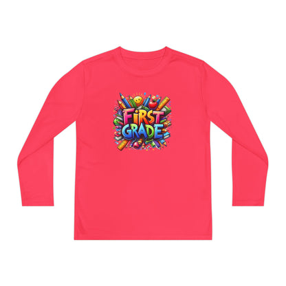 First Grade Youth Long Sleeve Tee — Colorful Back-to-School Shirt