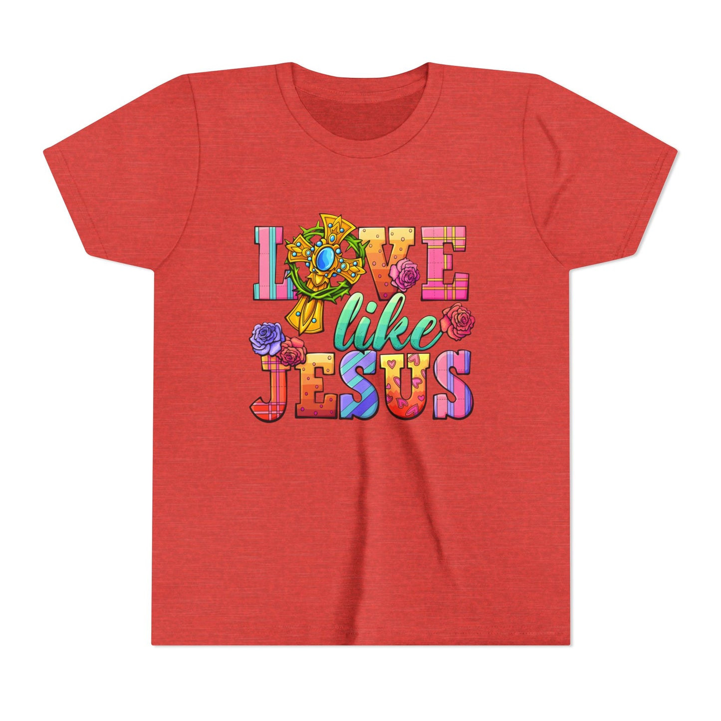 Youth Tee — "Love Like Jesus" Colorful Faith Graphic