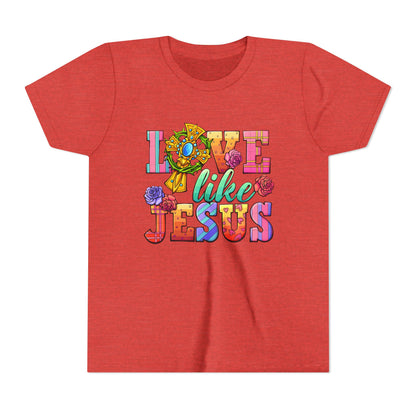 Youth Tee — "Love Like Jesus" Colorful Faith Graphic