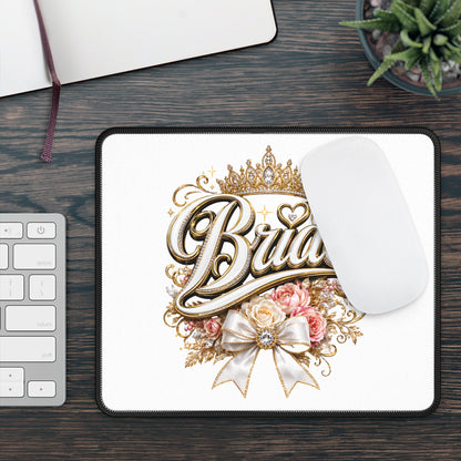Bride Gaming Mouse Pad — Elegant Gold Crown, Floral & Ribbon Bridal Desk Mat