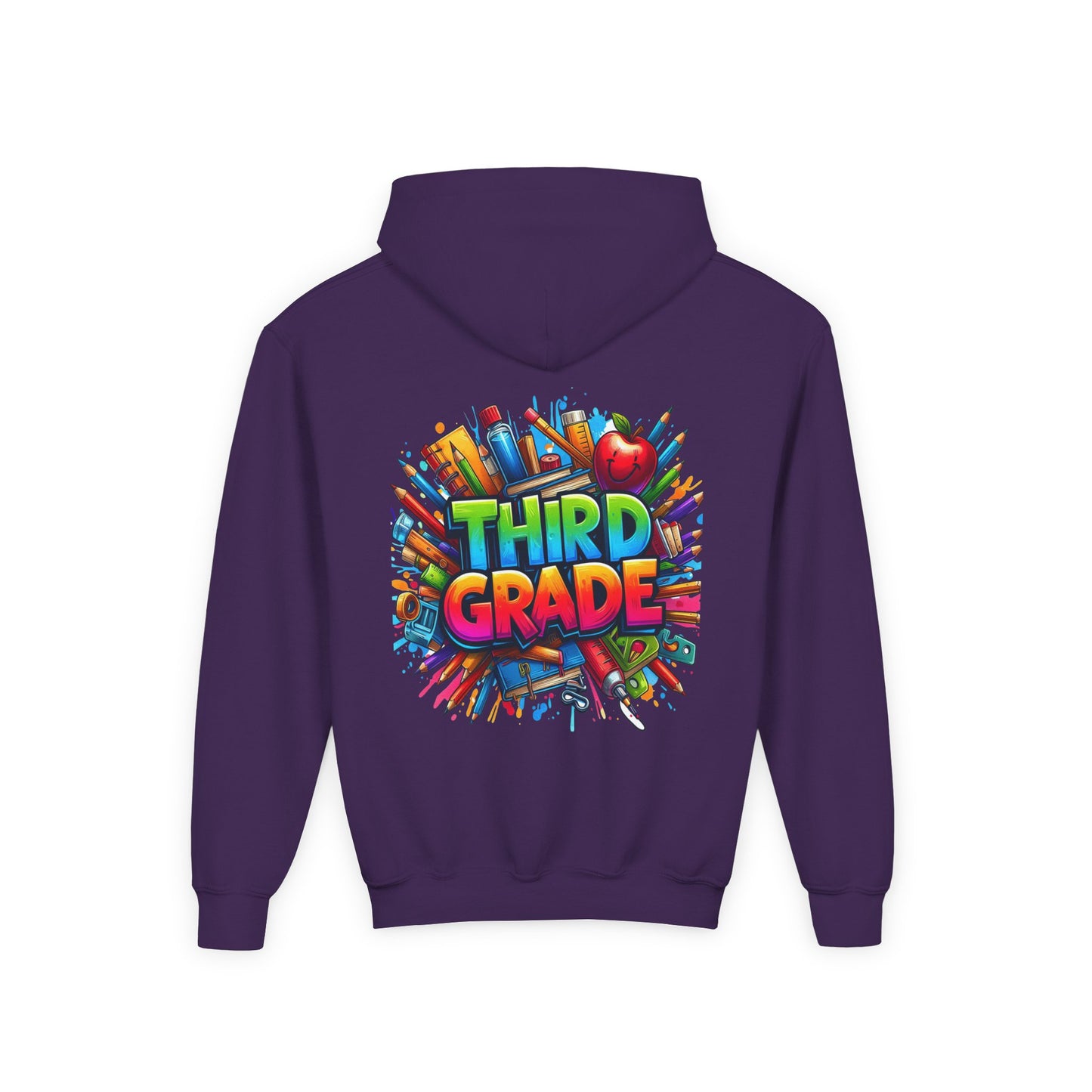 Third Grade Kids Hoodie — Colorful School Supplies Back-to-School Sweatshirt