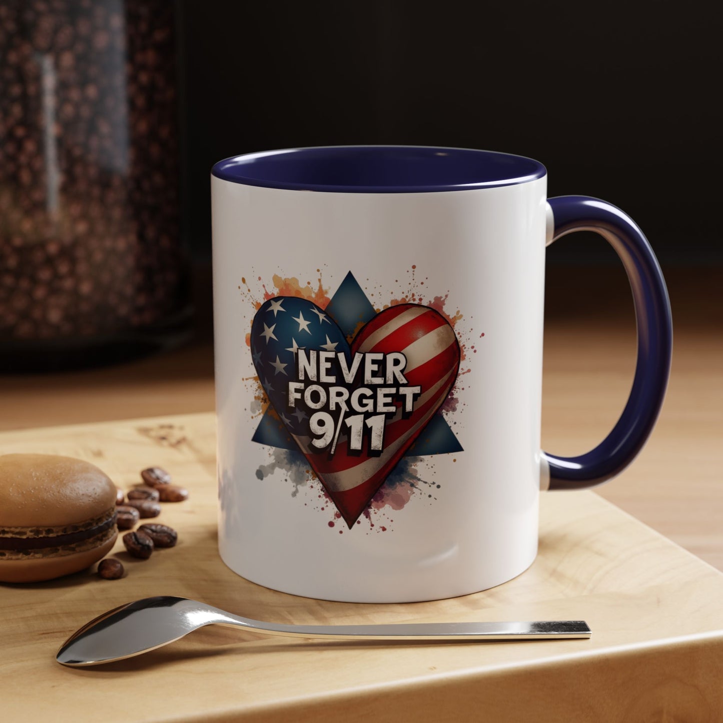 Never Forget 9/11 Heart Accent Coffee Mug – Patriotic Memorial 11/15oz