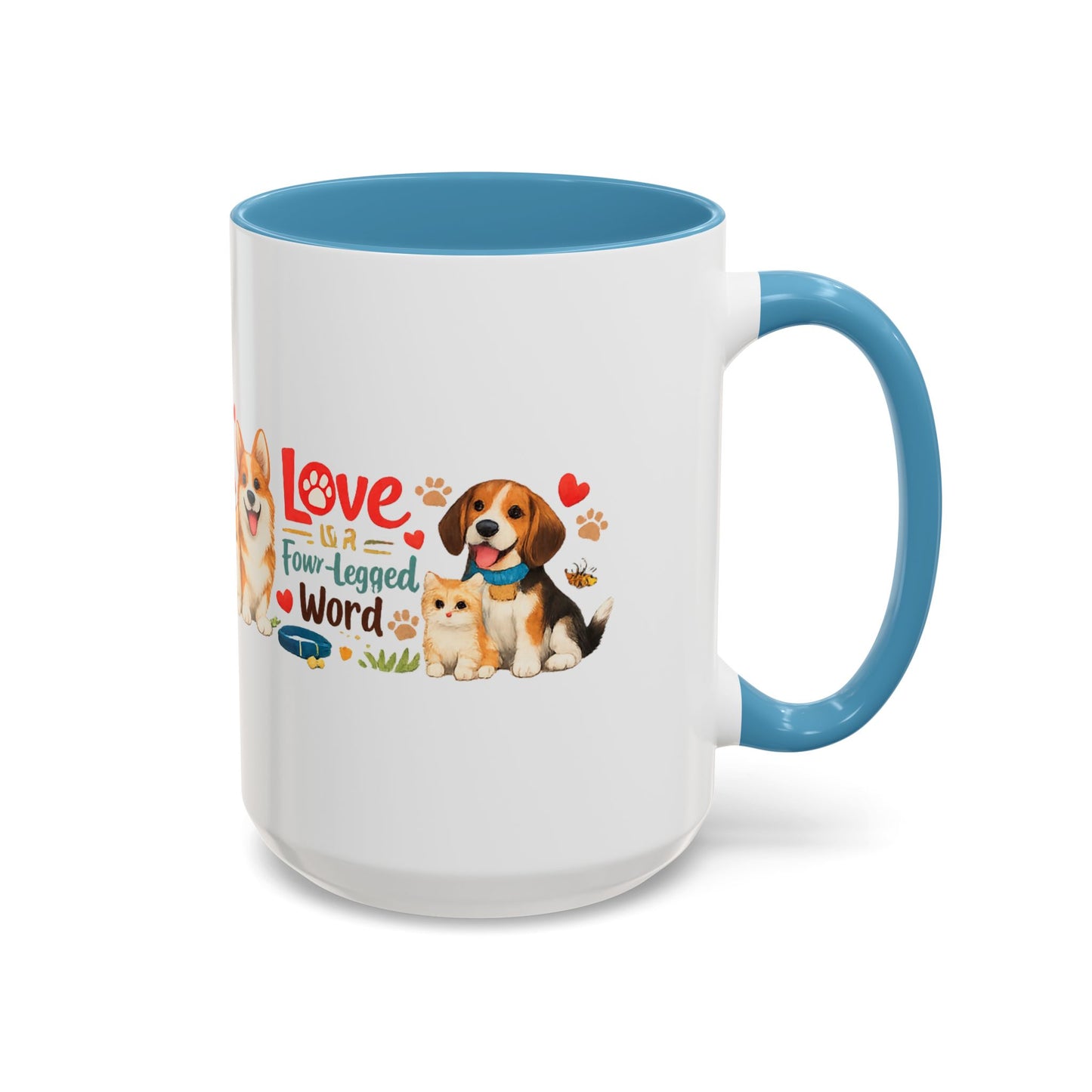 Dog Lover Accent Coffee Mug — “Love is a Four-Legged Word” Ceramic Gift