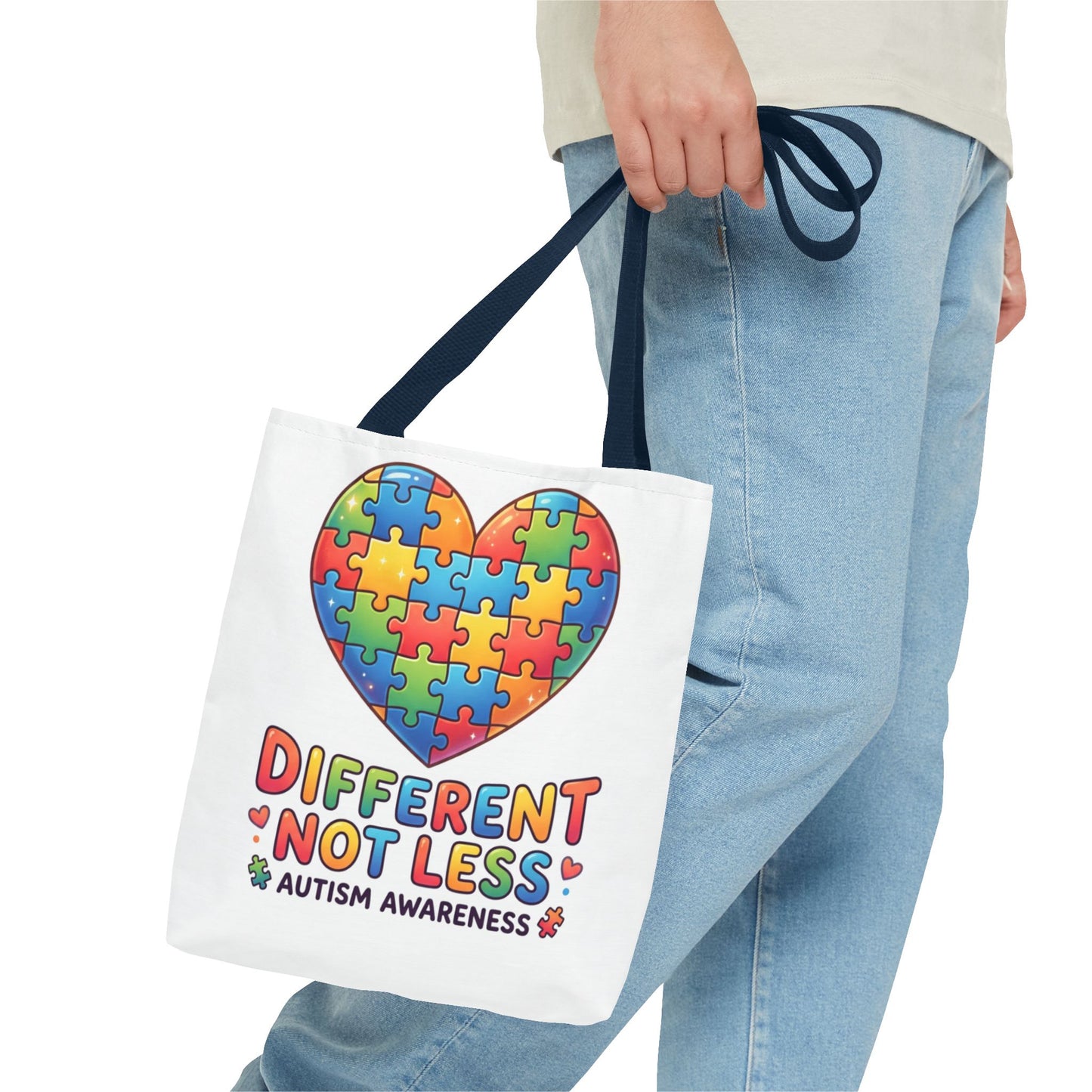 Autism Awareness Tote Bag — "Different Not Less" Puzzle Heart