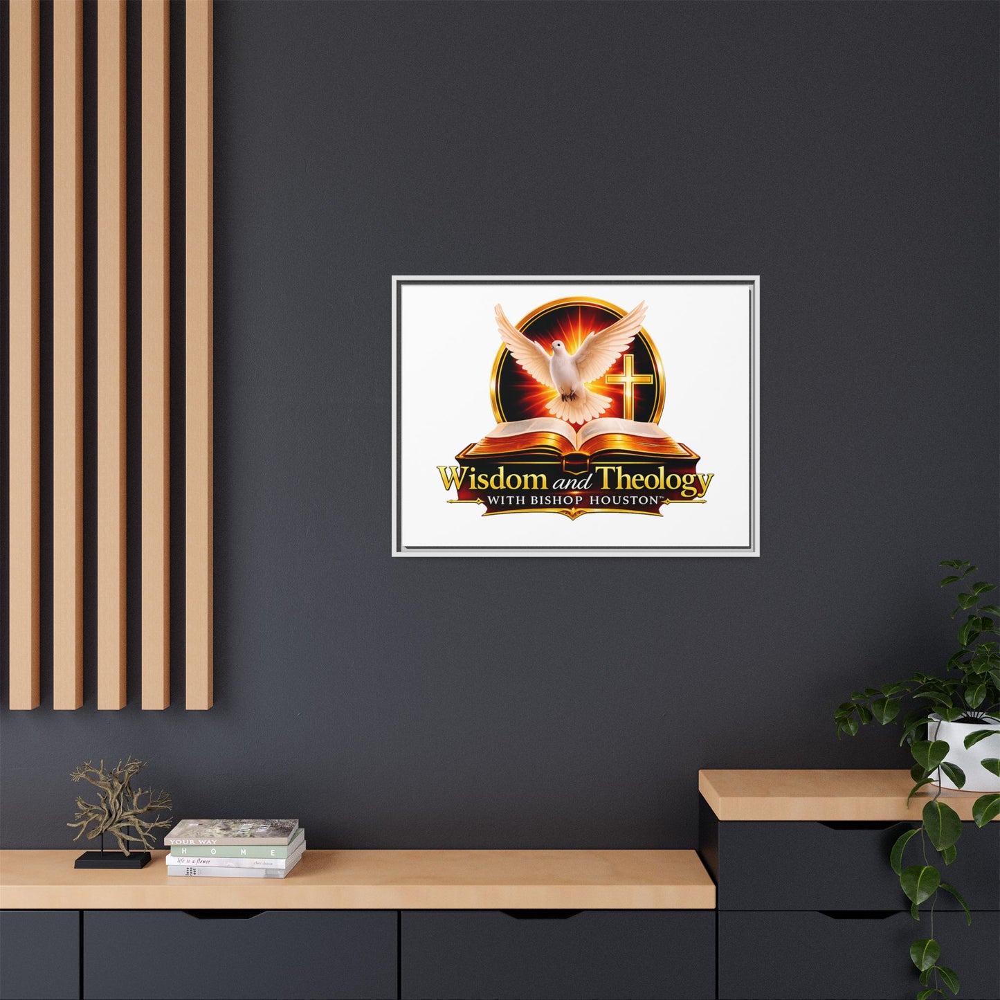 Framed Canvas Print — "Wisdom and Theology" Dove & Bible Wall Art