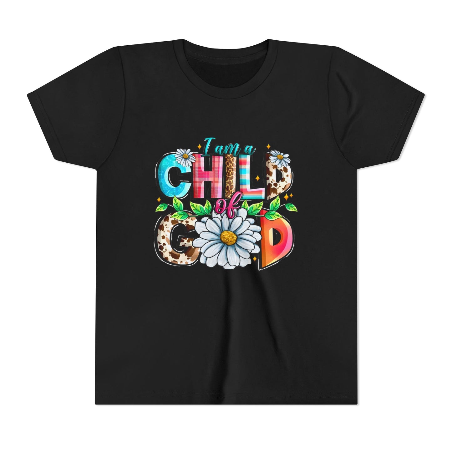 Youth Tee — "I Am a Child of God" Floral Christian Graphic