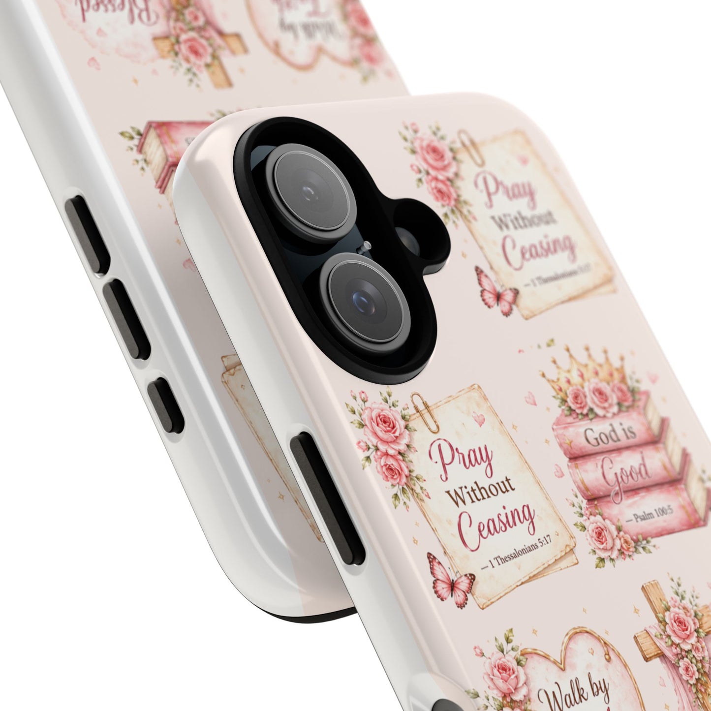 Christian Floral Phone Case — "Pray Without Ceasing" Faith Cross Design